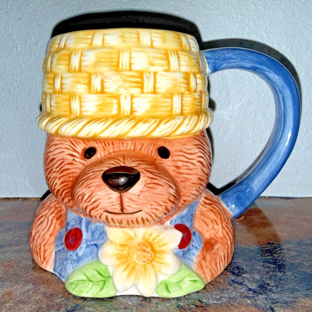 NEW Gibson Teddy Bear Mug 14oz Ceramic Bear Overalls Cute Figural Coffee Cup